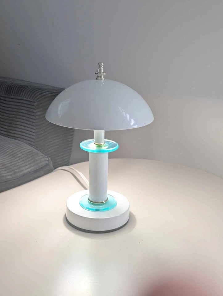 Vintage White Mushroom Table Lamp with Blue Glass Accents - photo 5