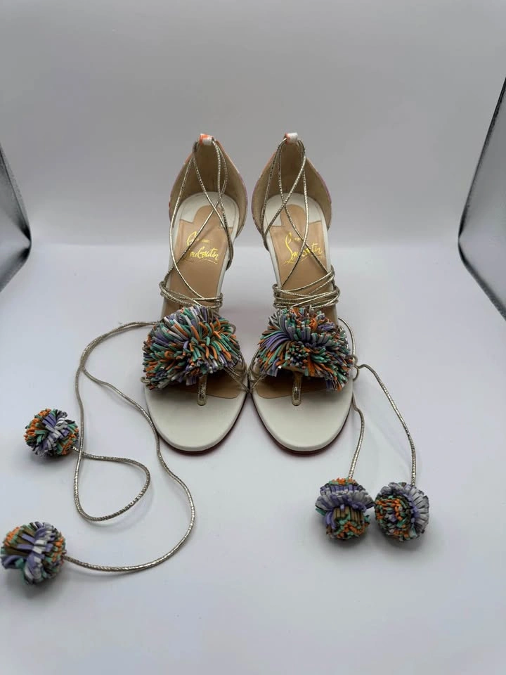 Christian Louboutin Mexicaba Pom-Pom Lace-Up Sandals 36.5 - photo 2
