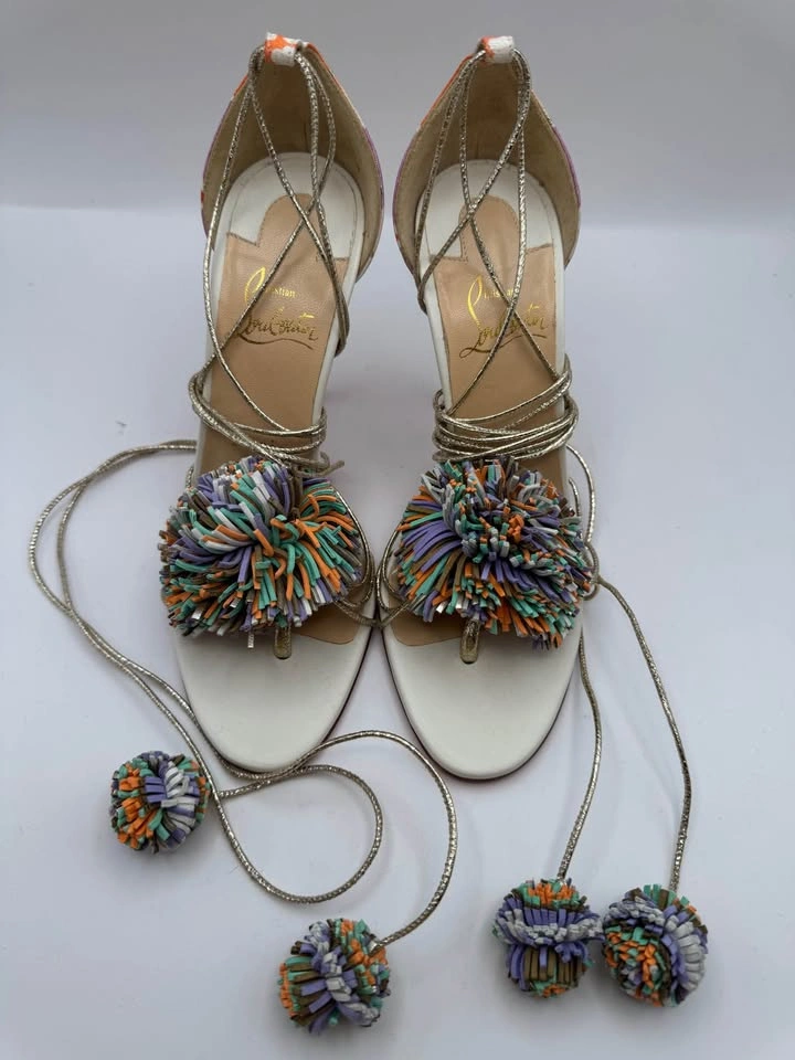 Christian Louboutin Mexicaba Pom-Pom Lace-Up Sandals 36.5 - photo 3