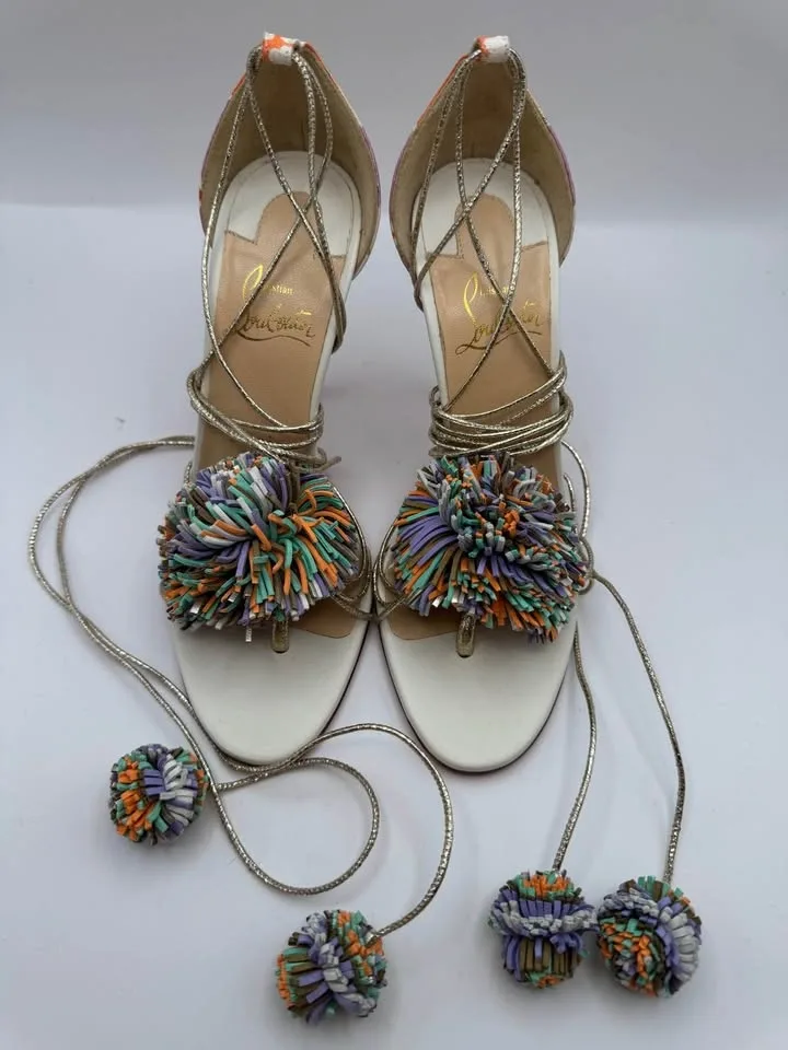 Christian Louboutin Mexicaba Pom-Pom Lace-Up Sandals 36.5 - photo 3