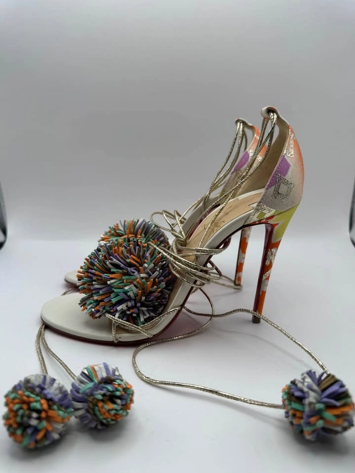 Christian Louboutin Mexicaba Pom-Pom Lace-Up Sandals 36.5 - photo 5