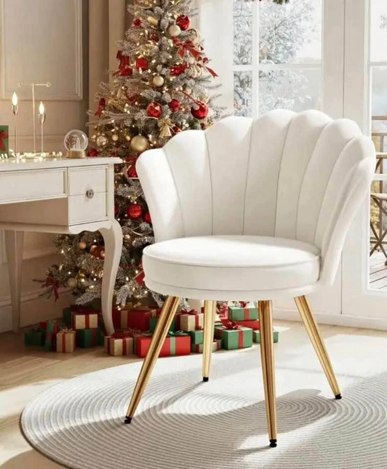 Brand new in box White Velvet Shell Back Vanity Chair