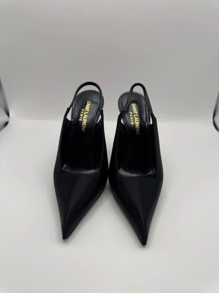 Saint Laurent Raven 110 Black Satin Slingback Pumps – Size 34 - photo 2