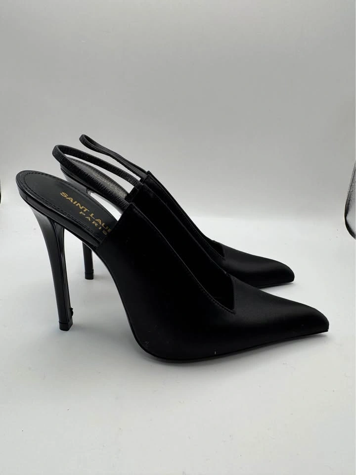 Saint Laurent Raven 110 Black Satin Slingback Pumps – Size 34 - photo 5