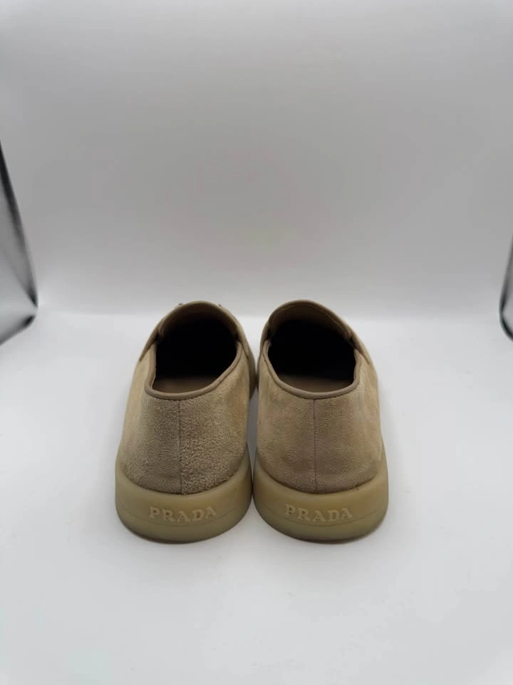 Prada Beige Suede Triangle Logo Loafers Size 36.5 EU w/ Box - photo 5