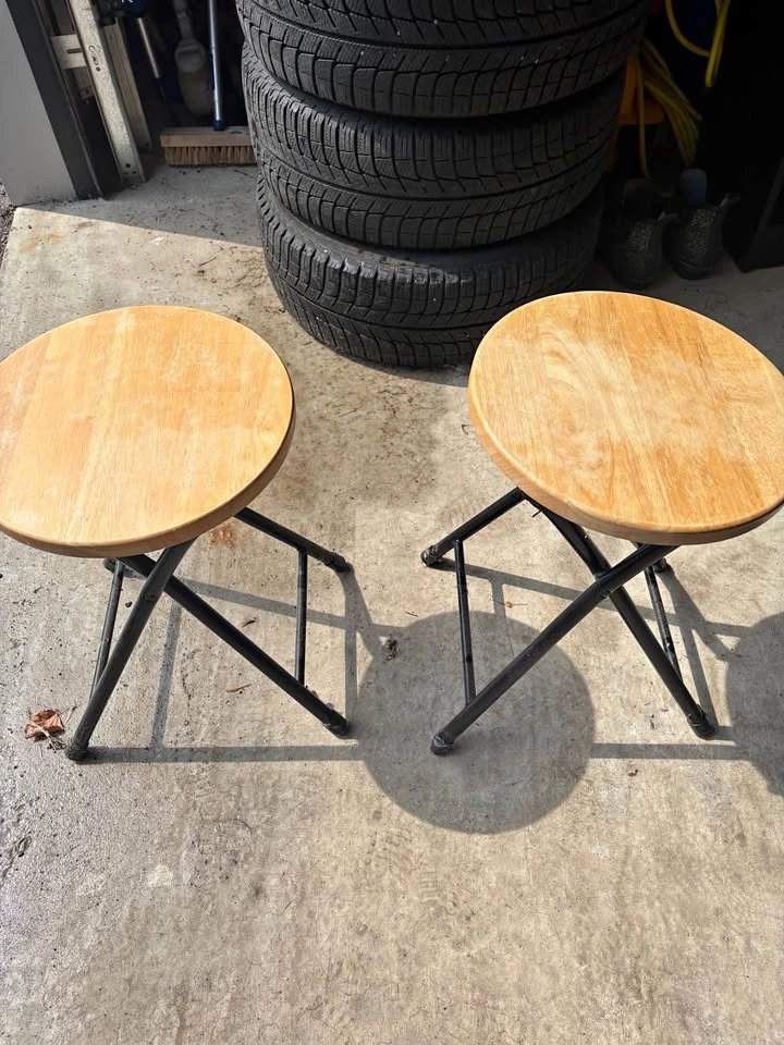 Pair of Wood and Metal Folding Stools