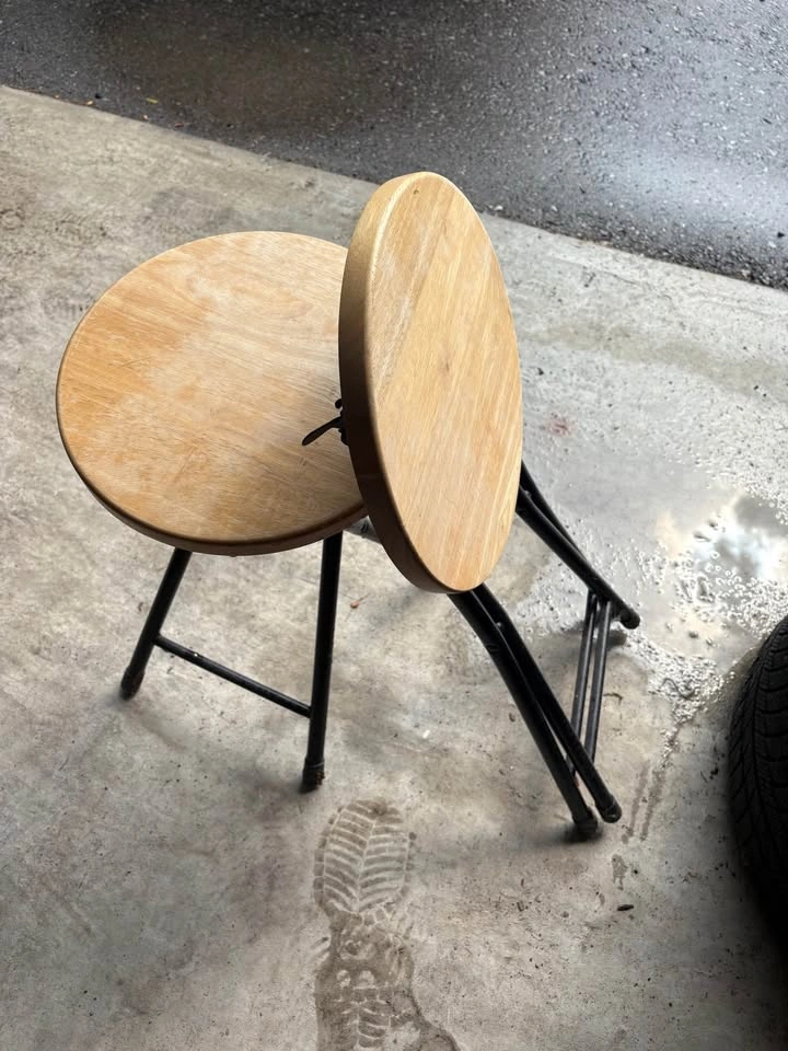 Pair of Wood and Metal Folding Stools - photo 2