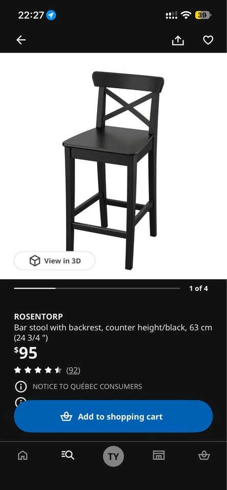 Ikea Vadholma Kitchen Island + 2 Wood Bar Stools - photo 2