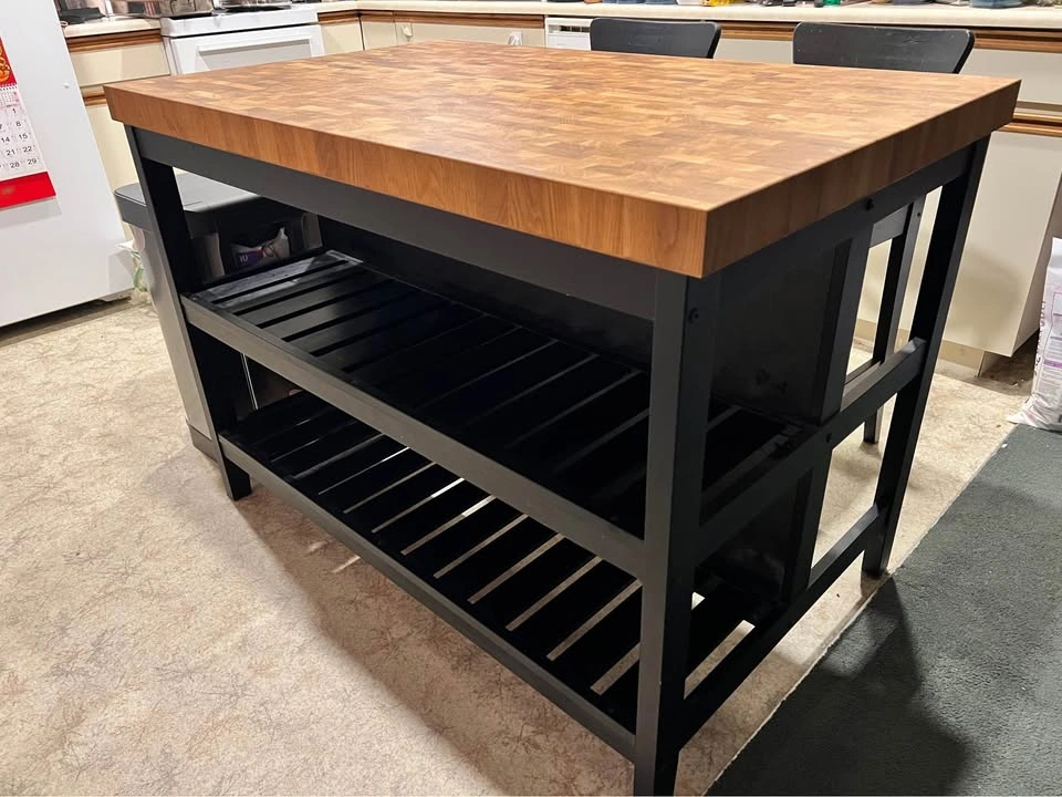 Ikea Vadholma Kitchen Island + 2 Wood Bar Stools - photo 3