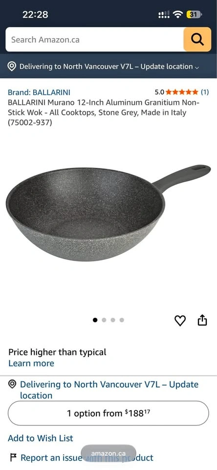 70% off - Ballarini 29cm Wok MADE IN ITALY
