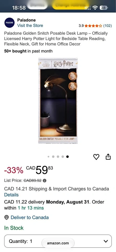 30% off - Harry Potter Golden Snitch LED lamp (opened box)