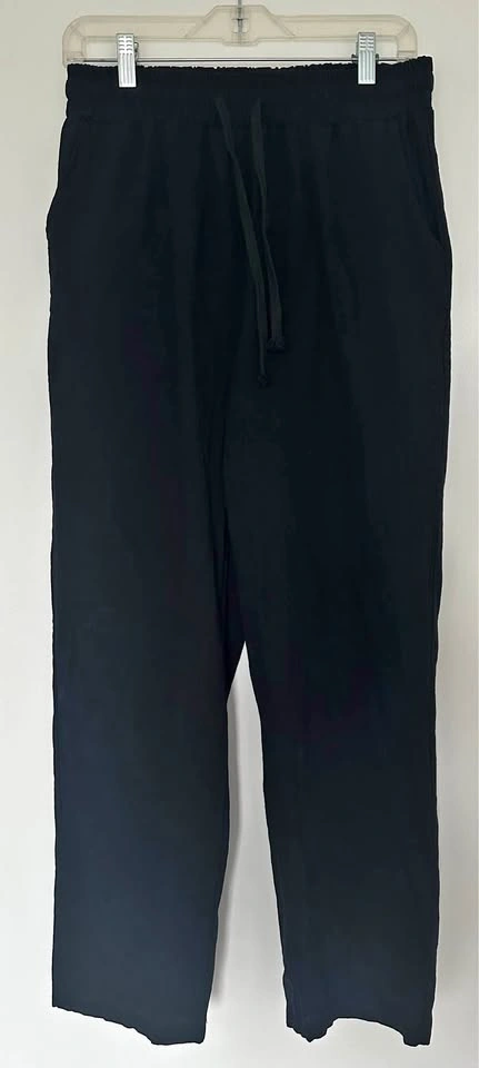 Black Linen Blend Drawstring Pants Size M