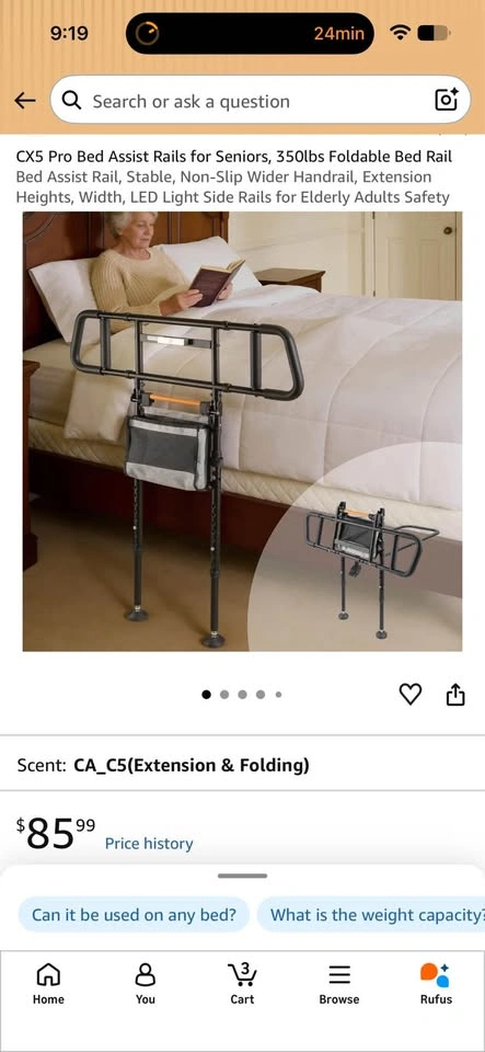 Brand New Long Folding Bedside Rail with Light - photo 2