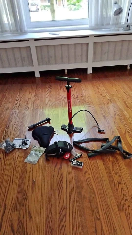 Bike Accessories, Shimano Brakes, pump, Tire Repair Kit