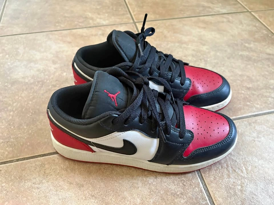 Jordan 1 Low 'Bred Toe 2.0' (GS) – Youth Size 7Y / Women's 8.5