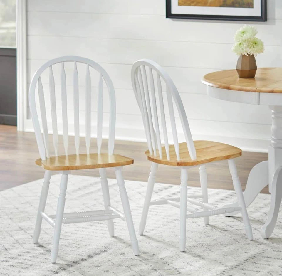 Set of 2 Tolman Solid Wood Windsor Chairs – White/Natural - photo 5
