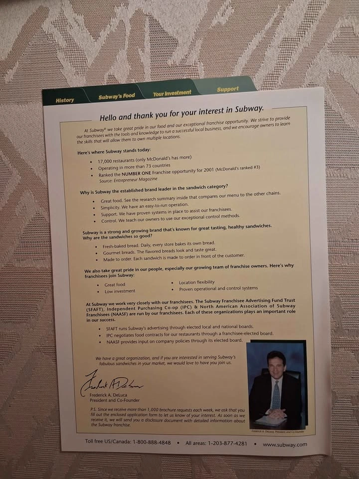 Vintage 2002 Subway Fast Food Franchise Informational Packet - photo 2