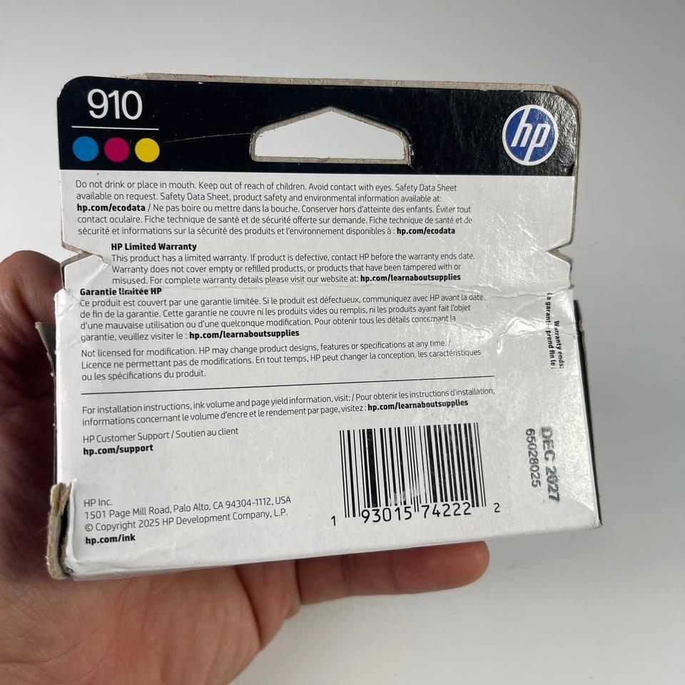 HP 910 3-Pack Ink Cartridges - Cyan, Magenta, Yellow NEW - photo 2