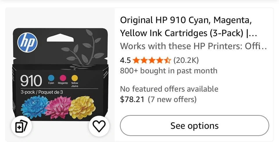 HP 910 3-Pack Ink Cartridges - Cyan, Magenta, Yellow NEW - photo 5
