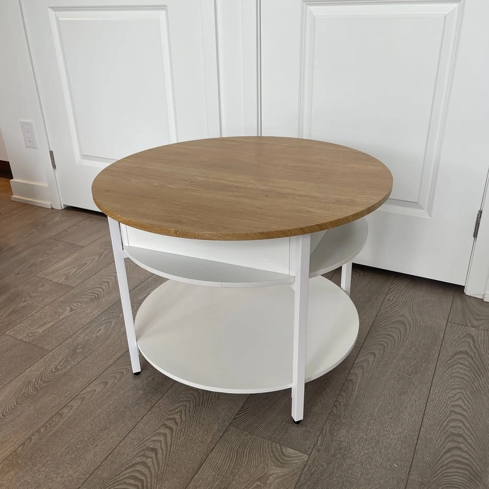 Round Lift-Top Coffee Table with Storage – White/Oak Look - photo 2