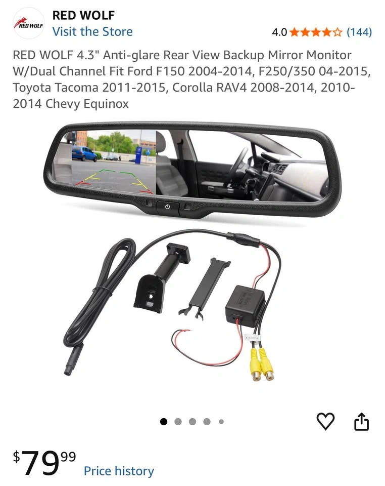 Rear View Backup Mirror / Monitor - RED WOLF 4.3" Anti-glare - photo 3