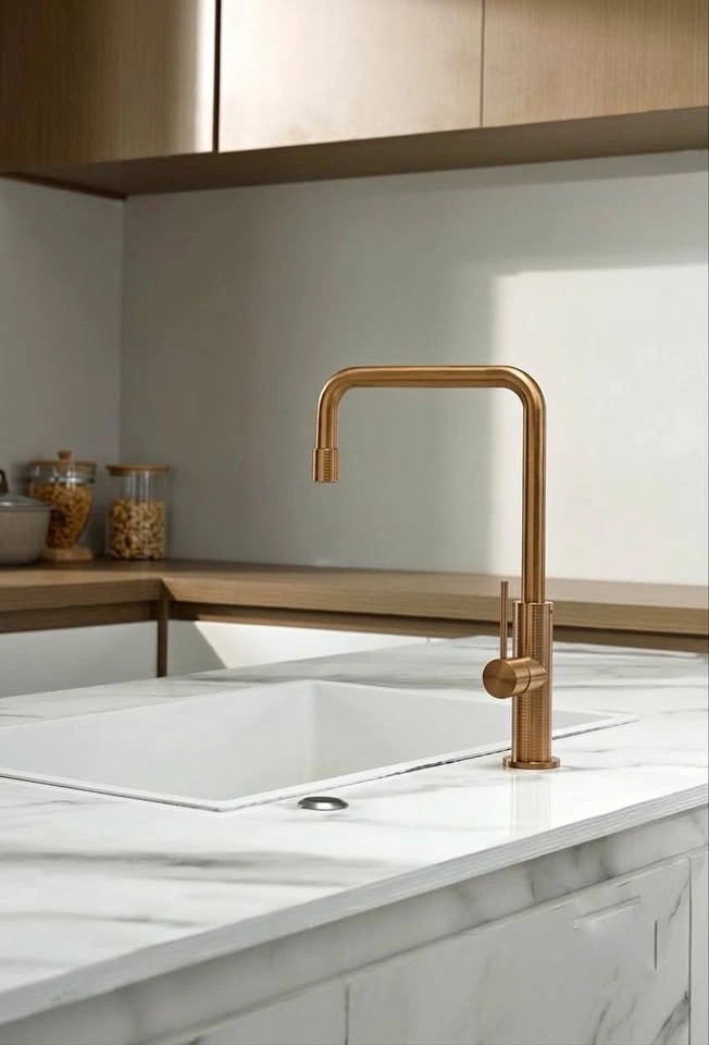 New Modern Brushed Gold Kitchen Faucet - Hot & Cold