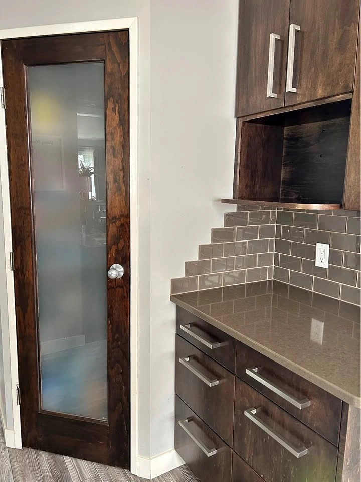 24”x80” Dark Wood Pantry Door with Frosted Glass