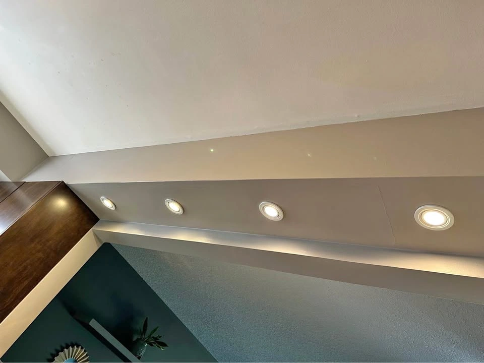 4” White Recessed LED Lights & Rectangular Fluorescent Light