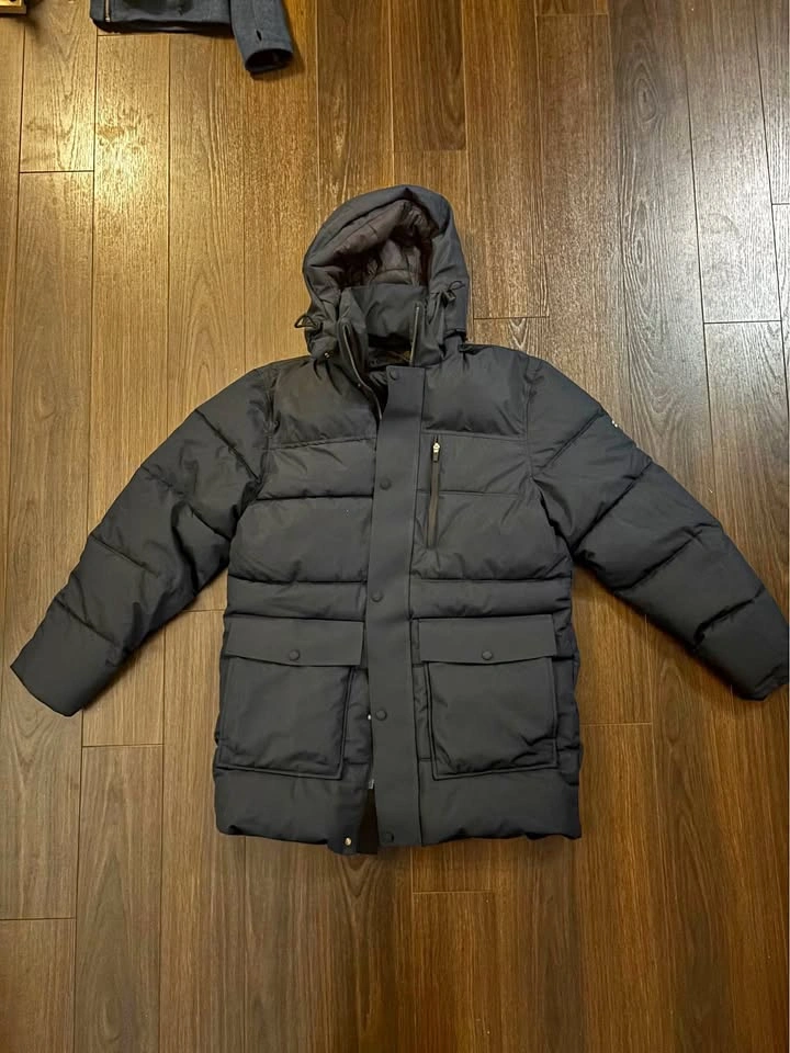 Navy blue down puffer jacket built for Canadian winters