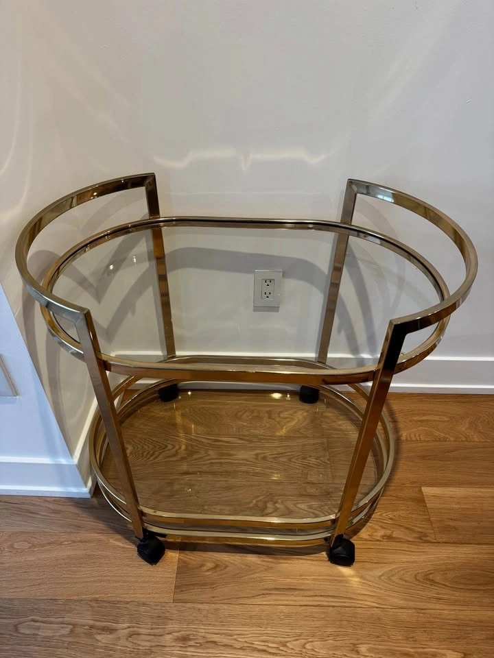 Gold bar cart with glass shelves and castors - photo 2