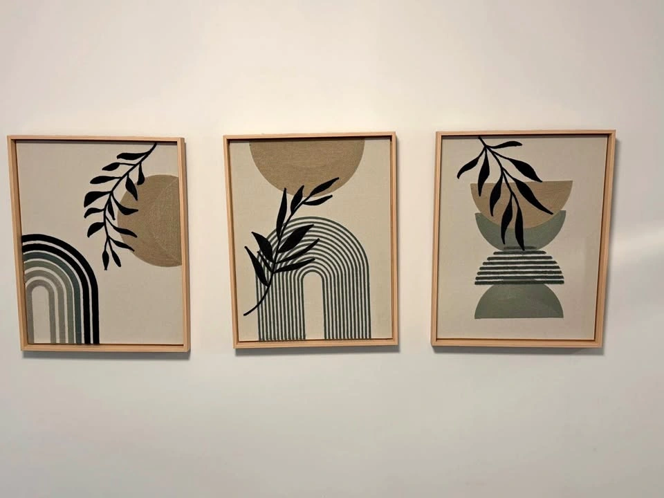 Set of 3 Framed Abstract Botanical Wall Art – Like New