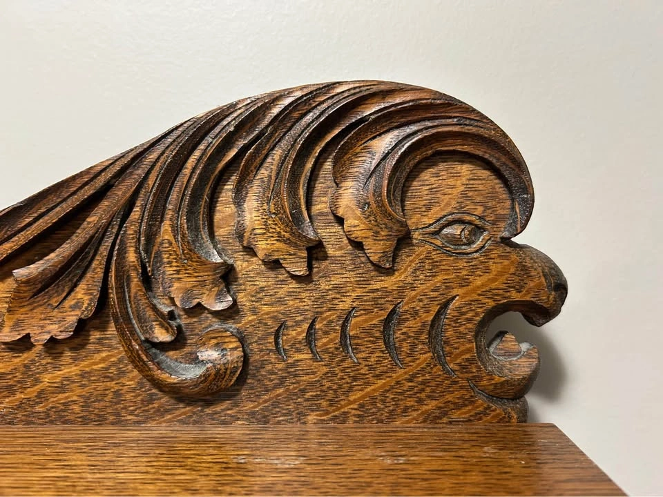 Antique Golden Oak Serpentine Dresser w/ Mirror & Lion Carvings - photo 2