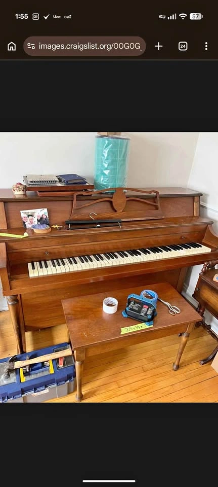 Vintage Cecilian Wooden Piano Bench with Storage