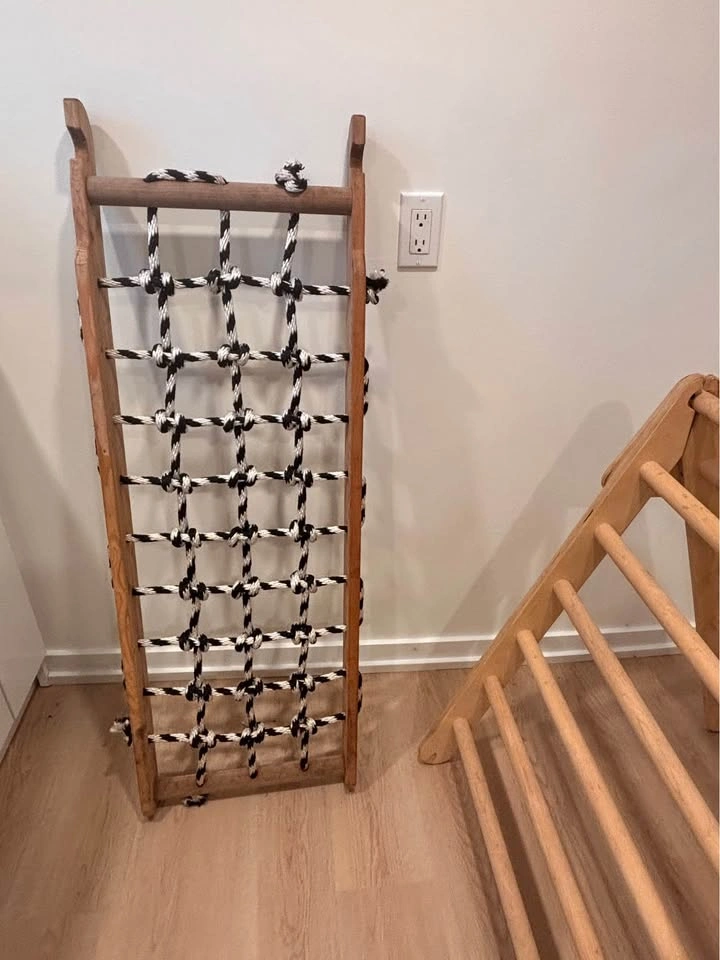 Wooden Pikler Triangle with Rope Climbing Ramp - photo 4