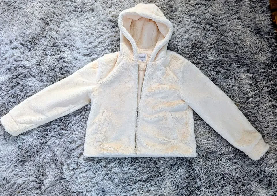 Soft White Kensie Jeans Jacket Size Small with Hood thumbnail