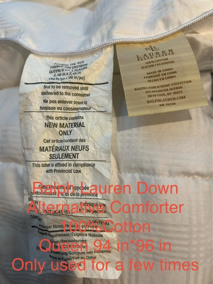 Ralph Lauren Queen Down Comforter 100% Cotton