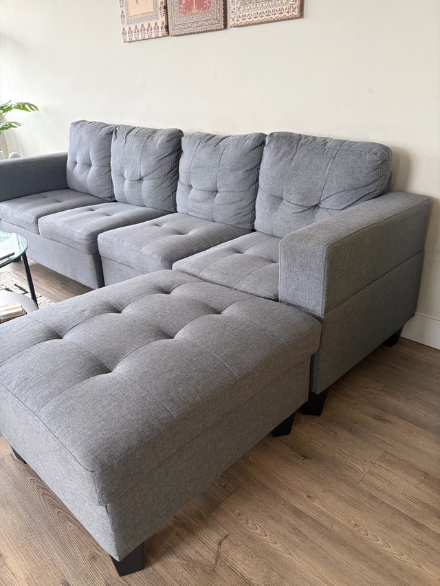 Grey Sectional Sofa with Ottoman - photo 2