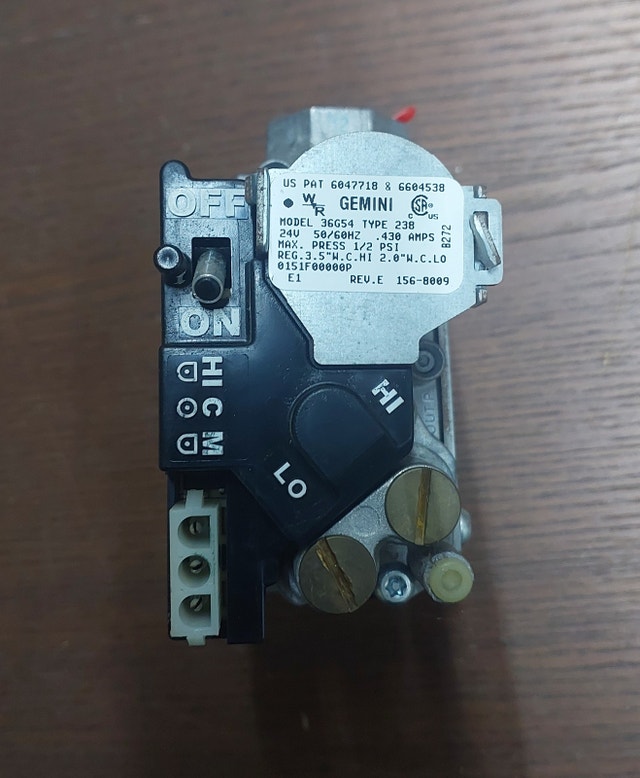 Gas Valve Specifications – White-Rodgers 36G54 Type 238 - GCV080