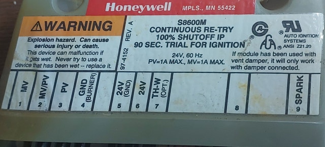 Honeywell S8600M Ignition Control Module – Continuous Re-Try - photo 2
