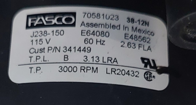 FASCO Draft Inducer Motor – Model 70581023 (J238-150) - photo 5
