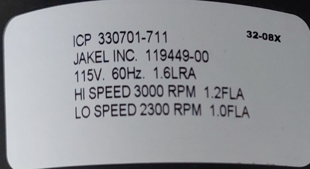 Draft Inducer Motor – ICP 330701-711 (Jakel 119449-00) - photo 4