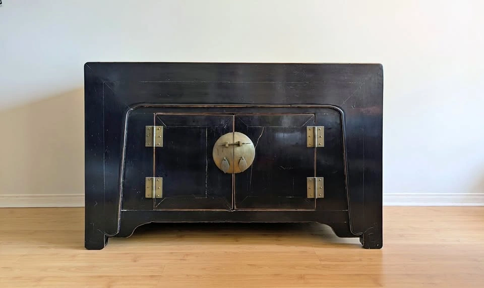 Chinese-Style Black Lacquer Elm Cabinet - 53.5"Wx33.5"Hx 24.5"D