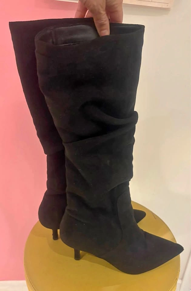 Black faux-Suede Slouch Boots - size 8