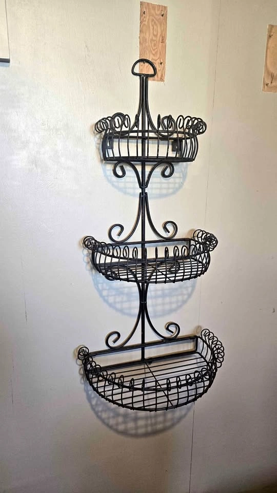 Tiered baskets black iron shelf rack