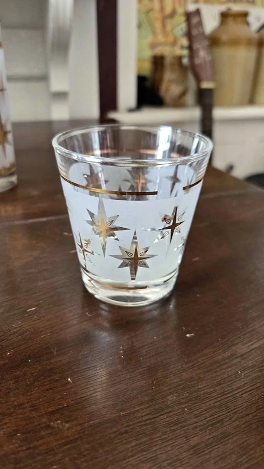 Vintage Mid-Century Dominion Starbright Gold Frosted Glasses
