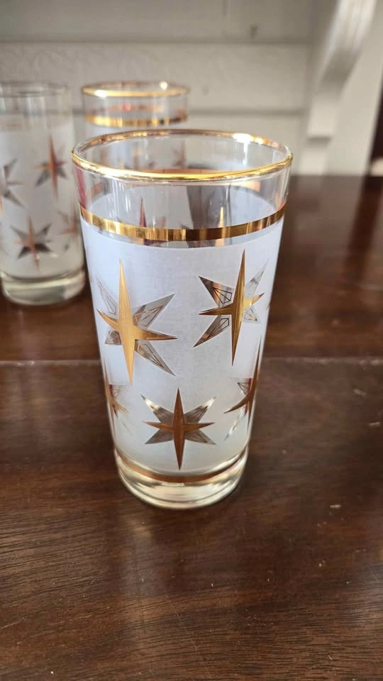 Vintage Mid-Century Dominion Starbright Gold Frosted Glasses - photo 2