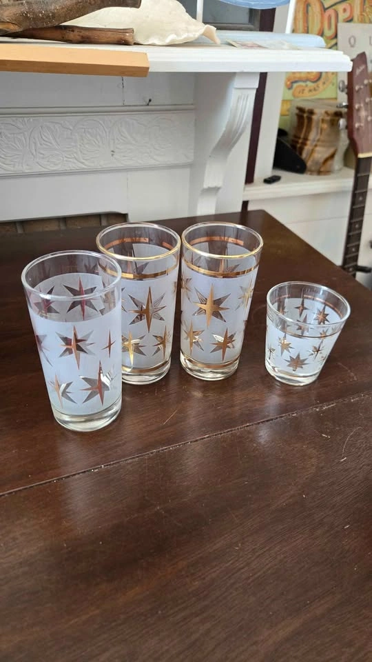Vintage Mid-Century Dominion Starbright Gold Frosted Glasses - photo 3