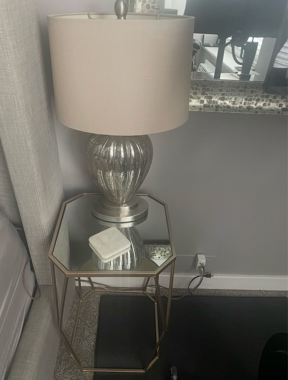 Mercury Glass Table Lamp with Drum Shade