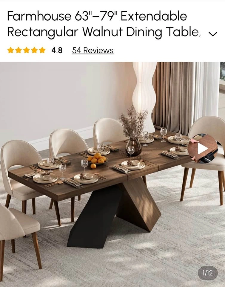 Farmhouse 63"-79" Extendable Rectangular Walnut Dining Table