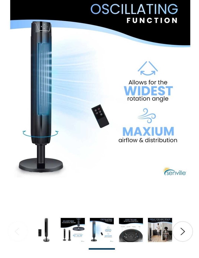 Senville 42-inch Oscillating Tower Fan - photo 3